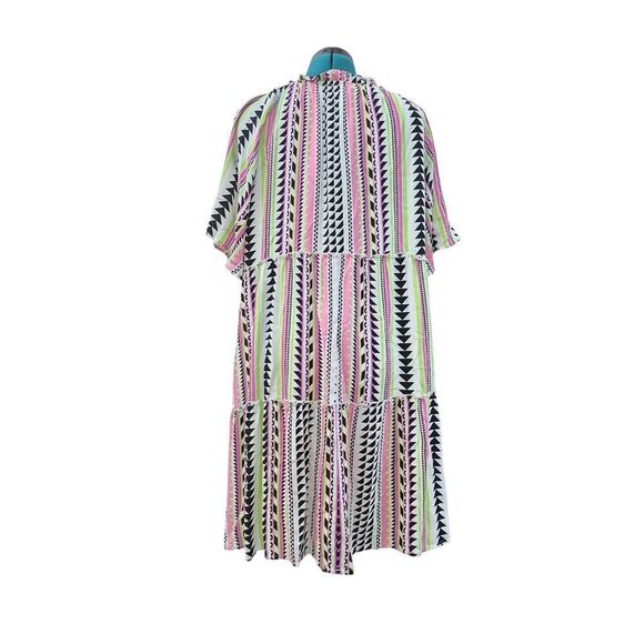Savanna Jane Midi Dress Round Neck Summer Geometric Print Multicolor Size 2X - Picture 3 of 7